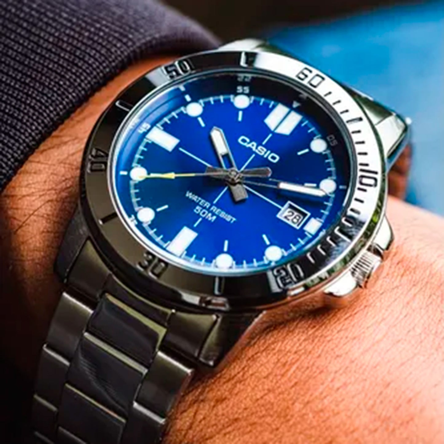 MTP-VD01 | RELOJ CASIO ORIGINAL DE ACERO/CUERO PLATEADO