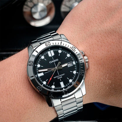 MTP-VD01 | RELOJ CASIO ORIGINAL DE ACERO/CUERO PLATEADO