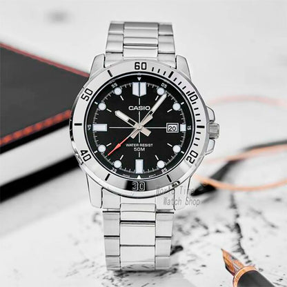 MTP-VD01 | RELOJ CASIO ORIGINAL DE ACERO/CUERO PLATEADO