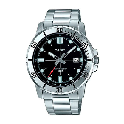 MTP-VD01 | RELOJ CASIO ORIGINAL DE ACERO/CUERO PLATEADO