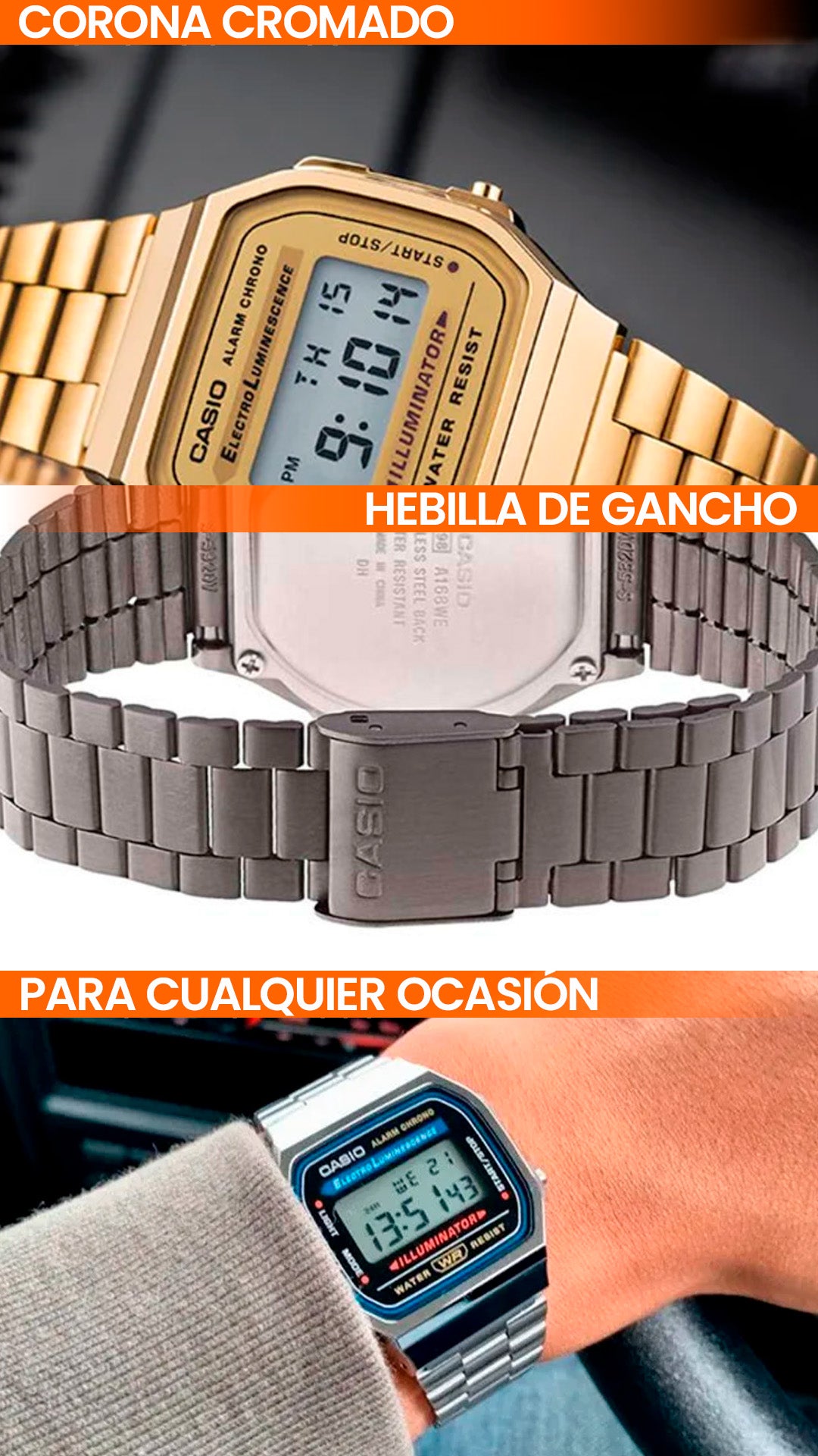 A168 | RELOJ CASIO ORIGINAL DE ACERO INOXIDABLE DIGITAL | CAS-272, CAS-146, CAS-149, CAS-148, CAS-150, CAS-147