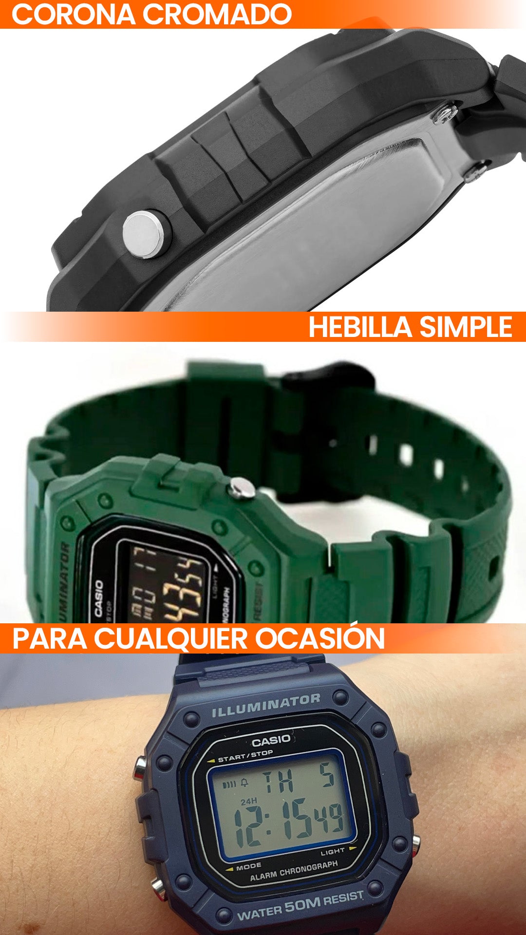 W-218H | RELOJ CASIO ORIGINAL DE GOMA DIGITAL | CAS-276, CAS-277, CAS-278, CAS-8, CAS-219, CAS-9