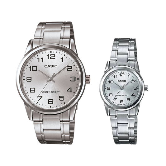 RELOJES CASIO DE ACERO PARA PAREJA DE COLOR PLATEADO | CAS-2, CAS-202