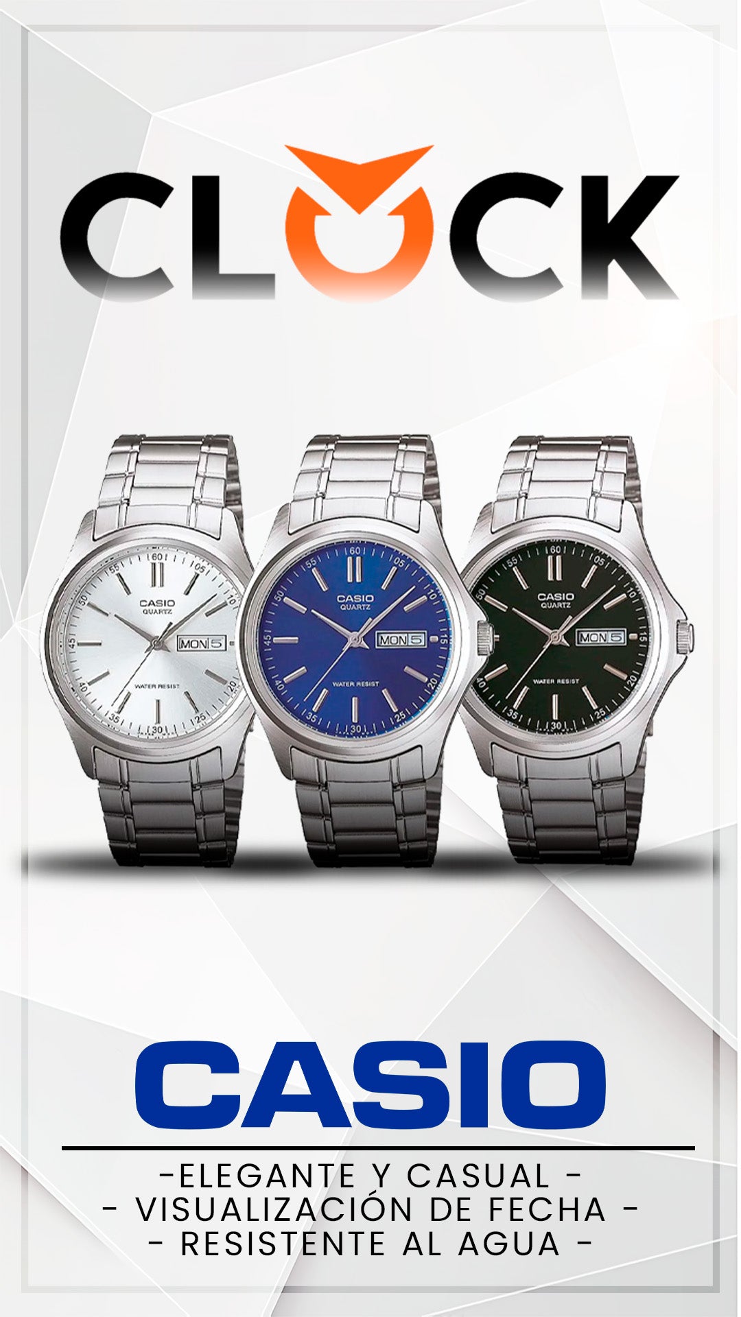 MTP-1239D | RELOJ CASIO ORIGINAL DE ACERO PLATEADO | CAS-55, CAS-56, CAS-57