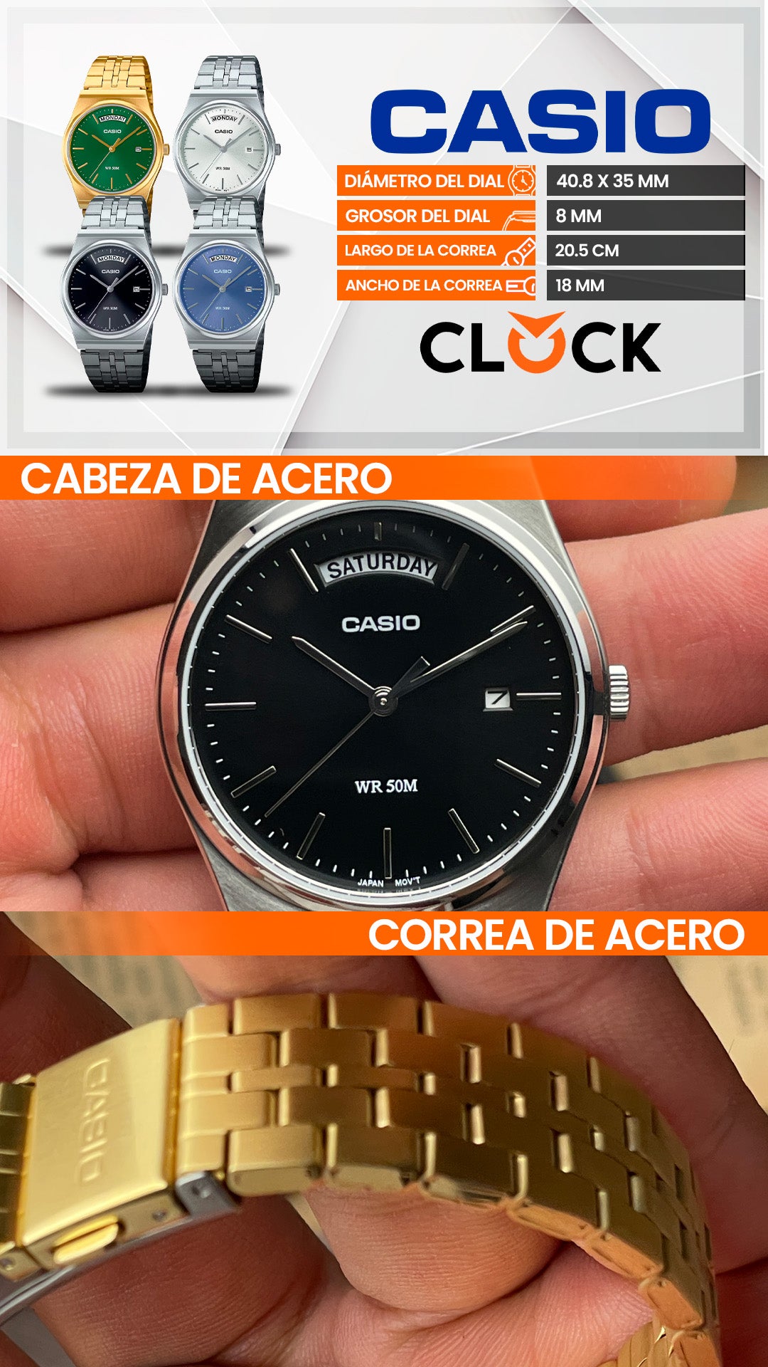 MTP-B146D | RELOJ CASIO ORIGINAL DE ACERO DORADO/PLATEADO