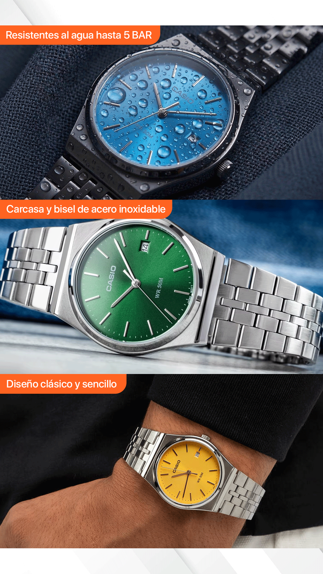 MTP-B145D | RELOJ CASIO ORIGINAL DE ACERO DORADO/PLATEADO