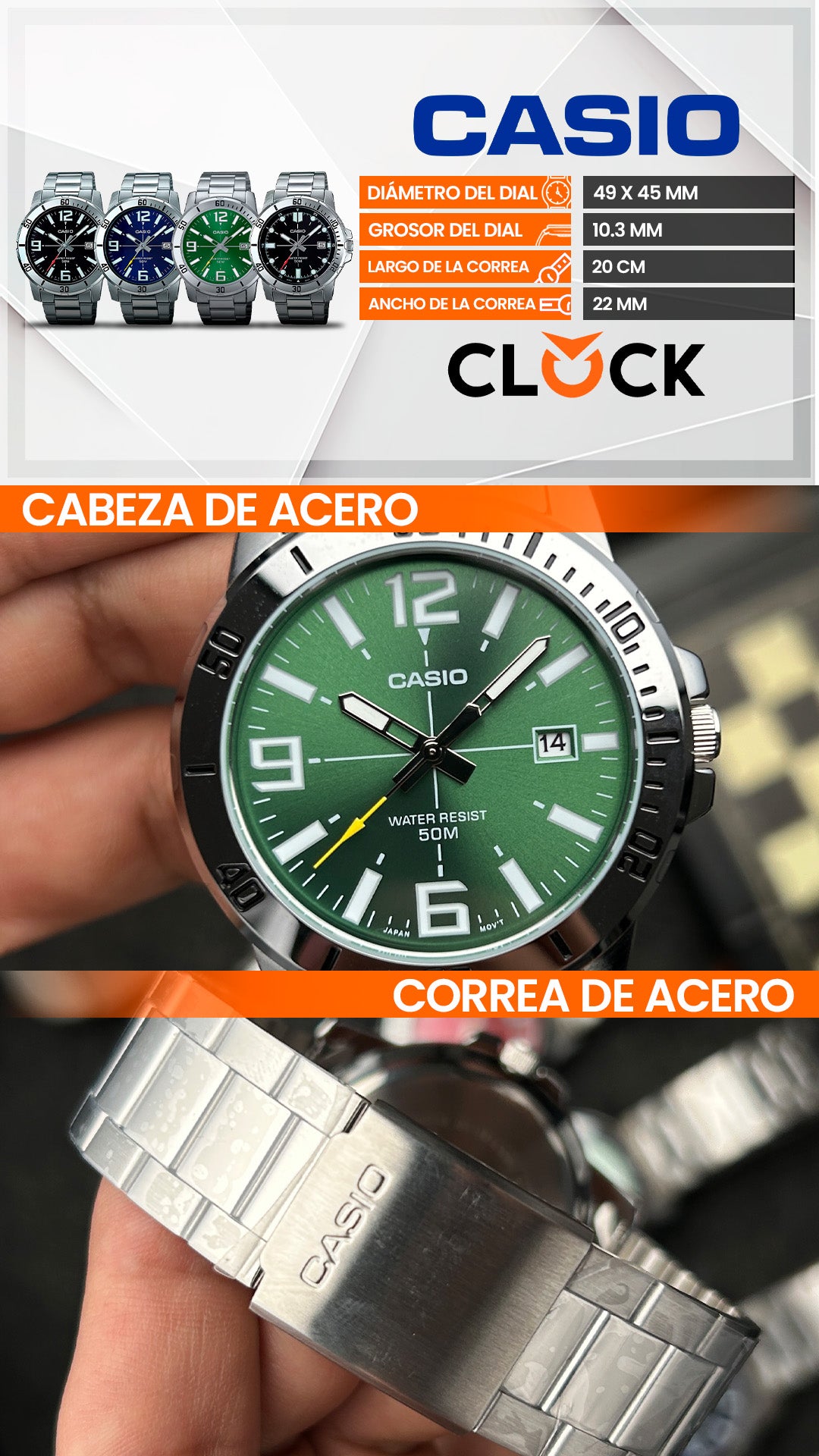 MTP-VD01 | RELOJ CASIO ORIGINAL DE ACERO/CUERO PLATEADO