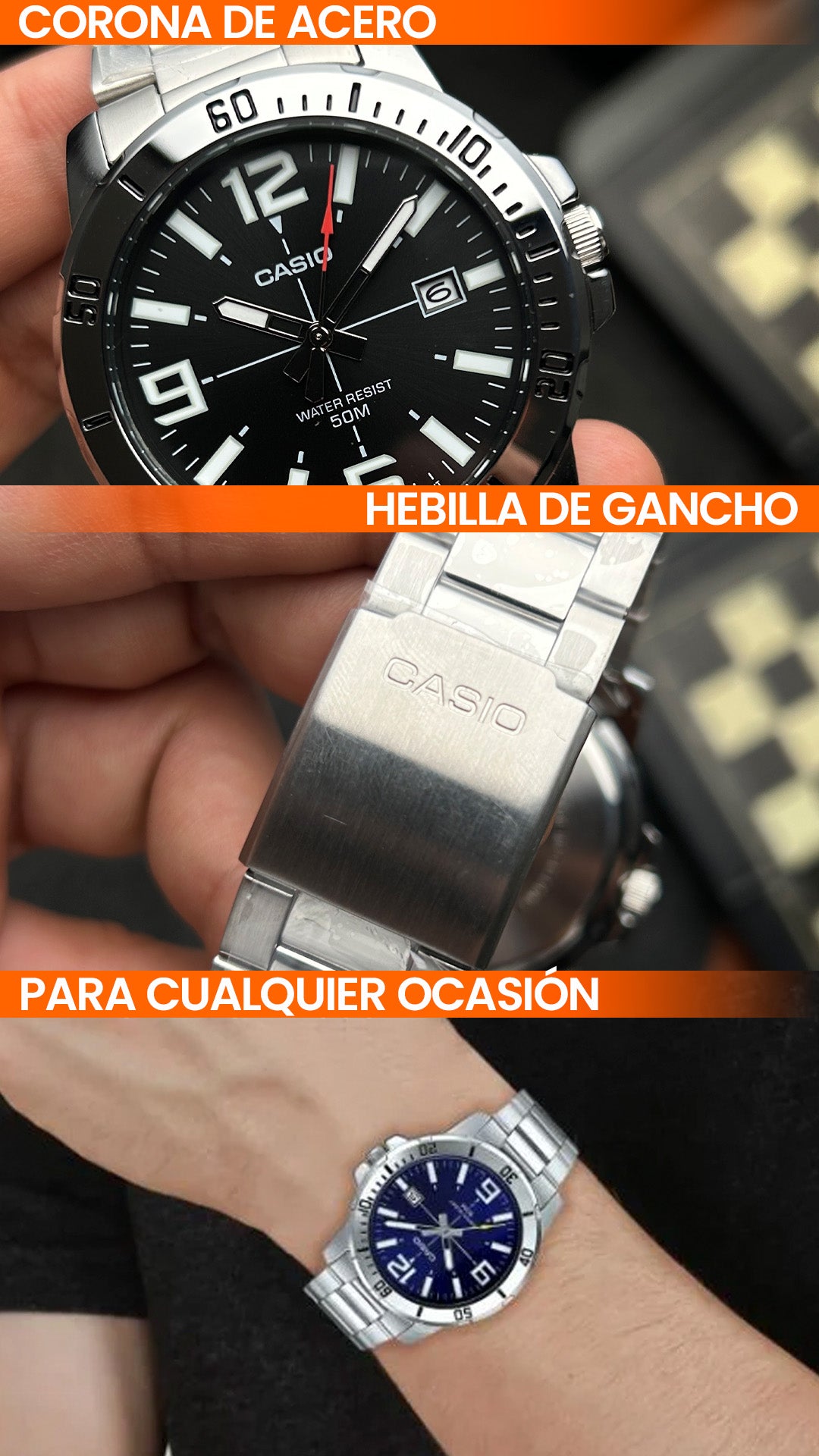 MTP-VD01 | RELOJ CASIO ORIGINAL DE ACERO/CUERO PLATEADO