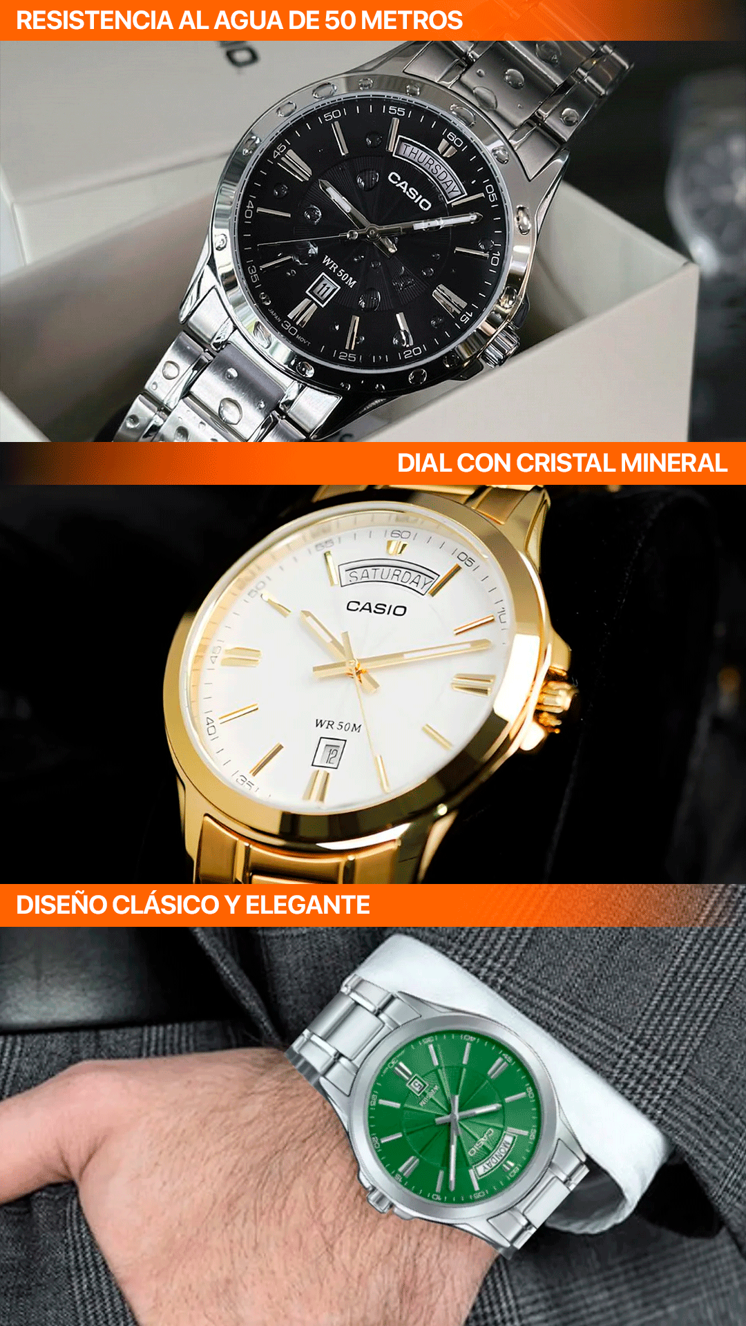 MTP-1381 | RELOJ CASIO ORIGINAL DE ACERO PLATEADO | CAS-75