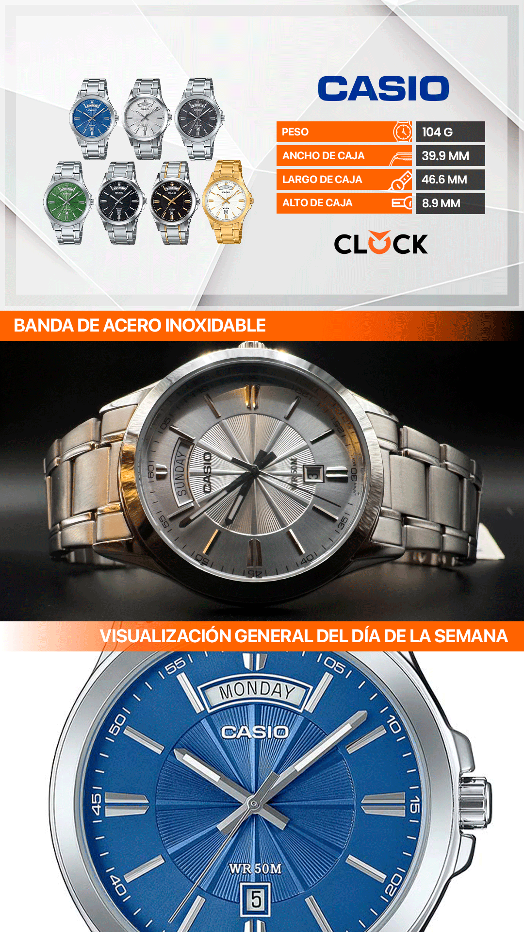 MTP-1381 | RELOJ CASIO ORIGINAL DE ACERO PLATEADO | CAS-75
