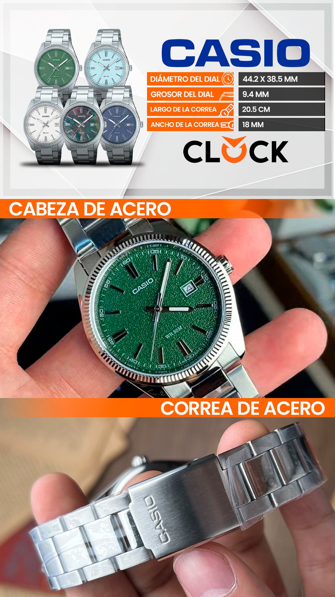 MTP-1302 | RELOJ CASIO ORIGINAL DE ACERO PLATEADO