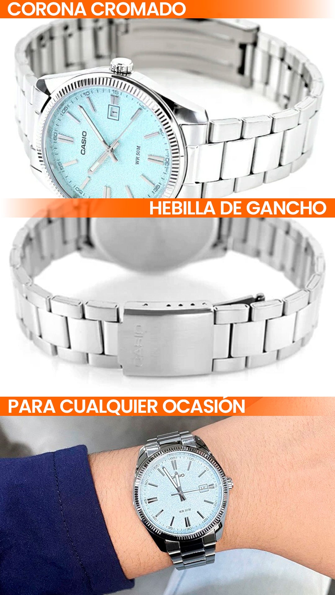 MTP-1302 | RELOJ CASIO ORIGINAL DE ACERO PLATEADO