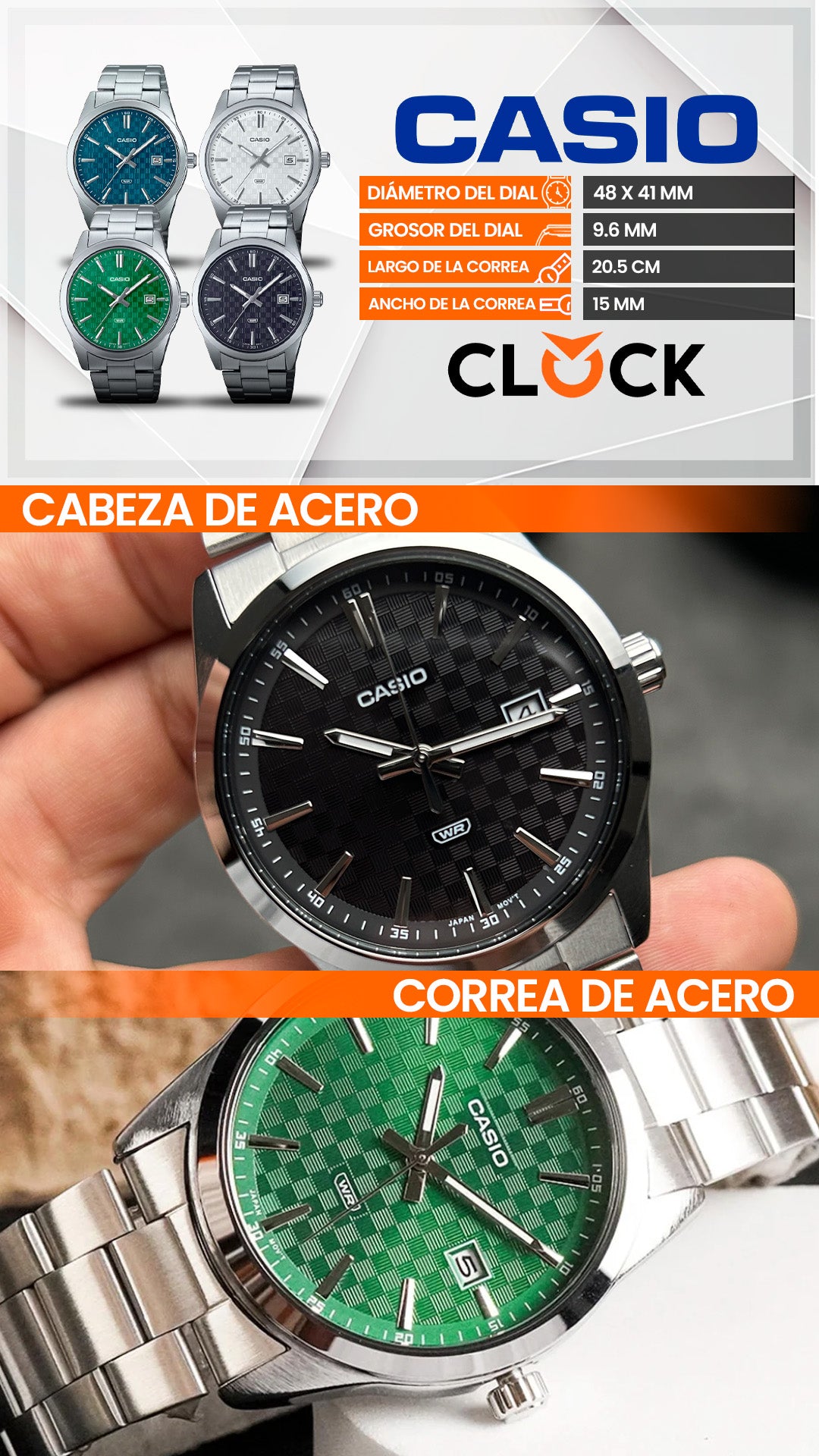 MTP-VD03D | RELOJ CASIO ORIGINAL DE ACERO PLATEADO