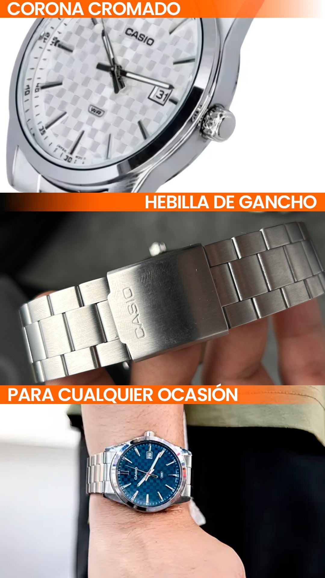 MTP-VD03D | RELOJ CASIO ORIGINAL DE ACERO PLATEADO