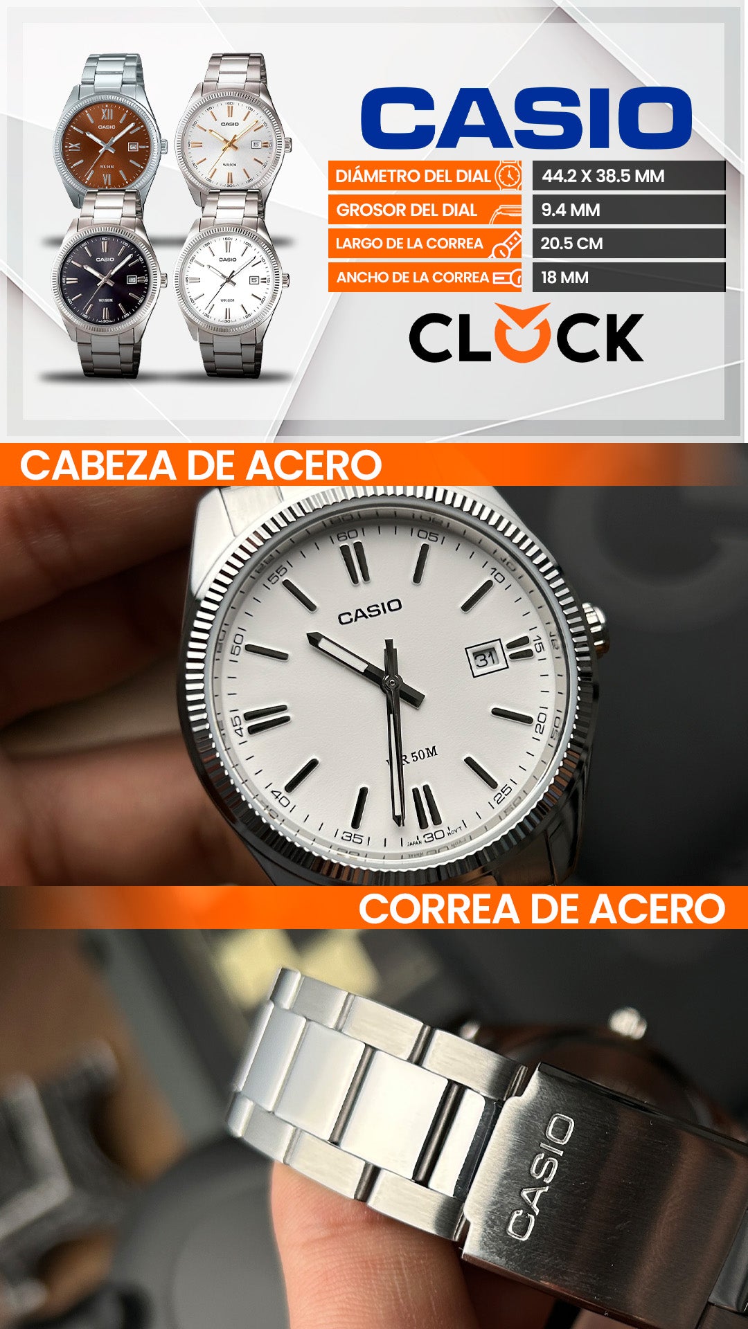 MTP-1302D | RELOJ CASIO ORIGINAL DE ACERO PLATEADO