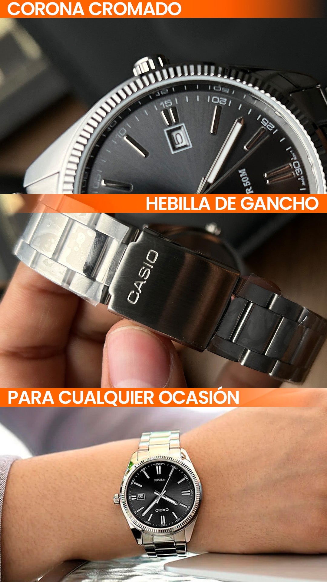 MTP-1302D | RELOJ CASIO ORIGINAL DE ACERO PLATEADO