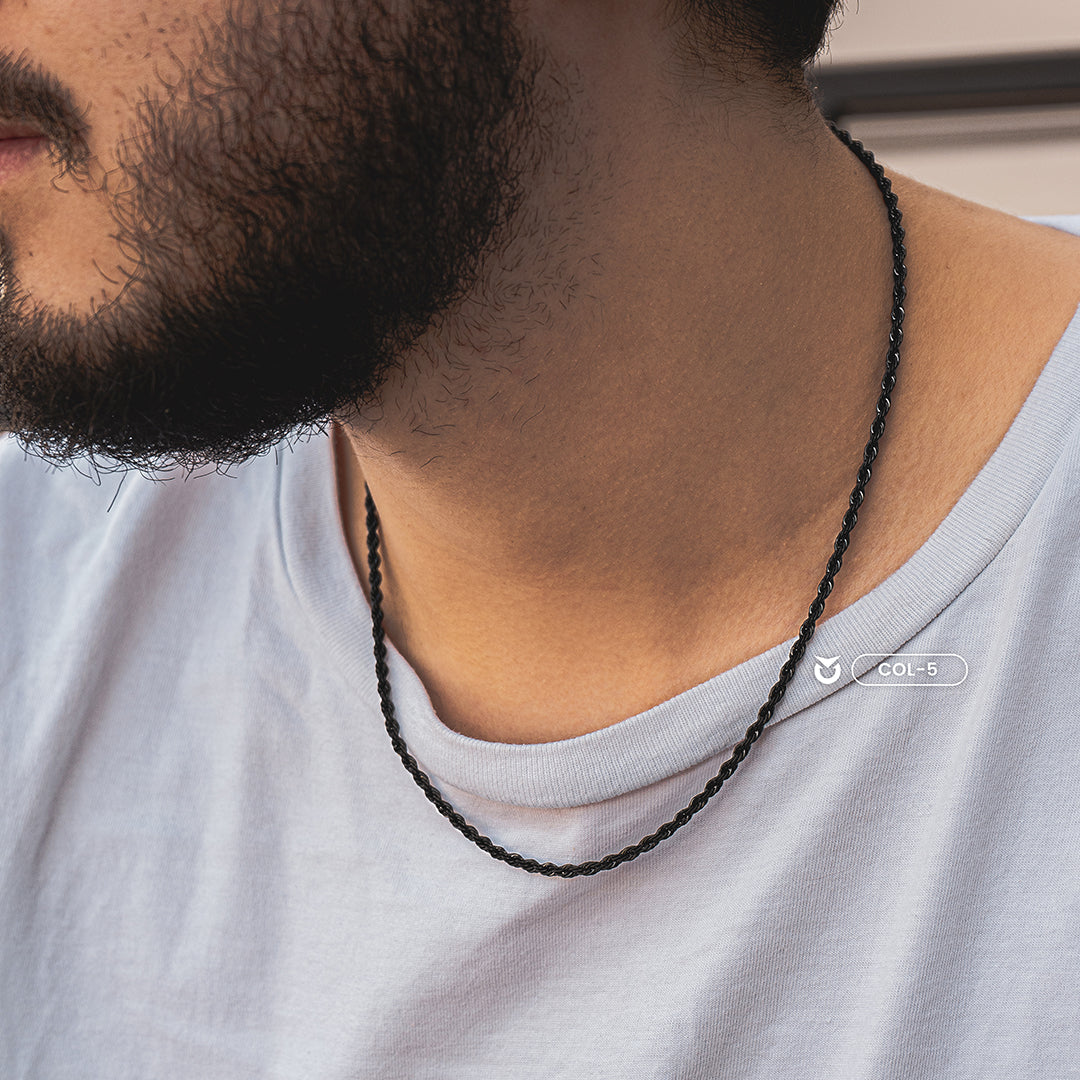COLLAR FRANCO NEGRO | PLATA I DORADO LT | COL-5 | COL-6 I COL-7 PARA HOMBRE