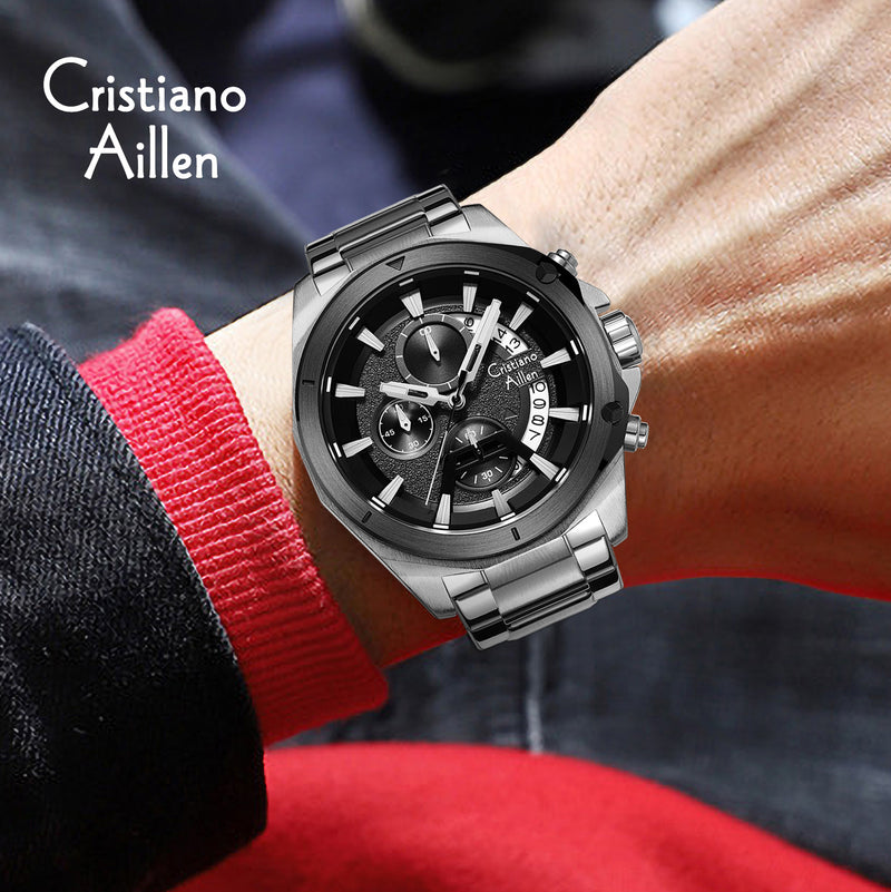 Reloj de Correa de Acero 
Movimiento de cuarzo
Cristiano Aillen 8896
Para hombre 