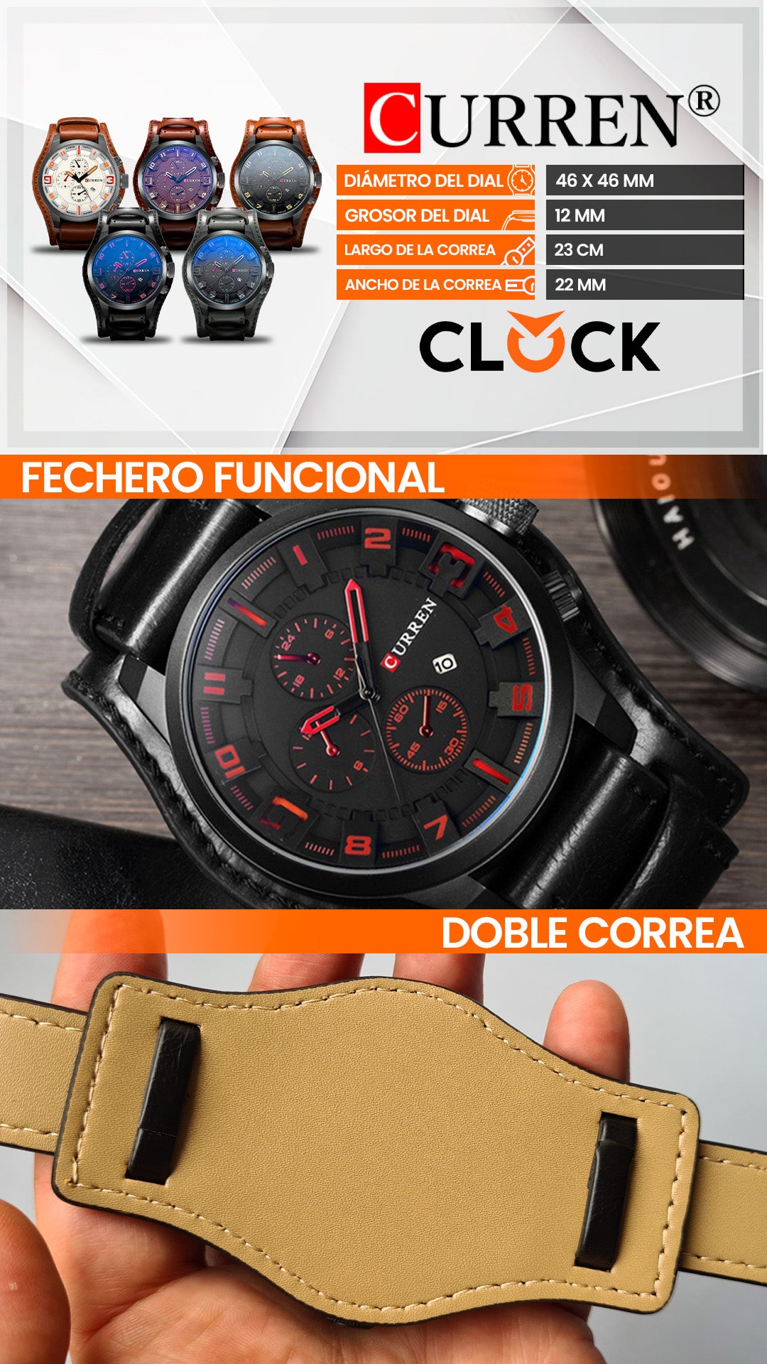 RELOJ CURREN ORIGINAL - CASUAL MARRON - NEGRO 8225 | CUR-13, CUR-14, CUR-15, CUR-16, CUR-17