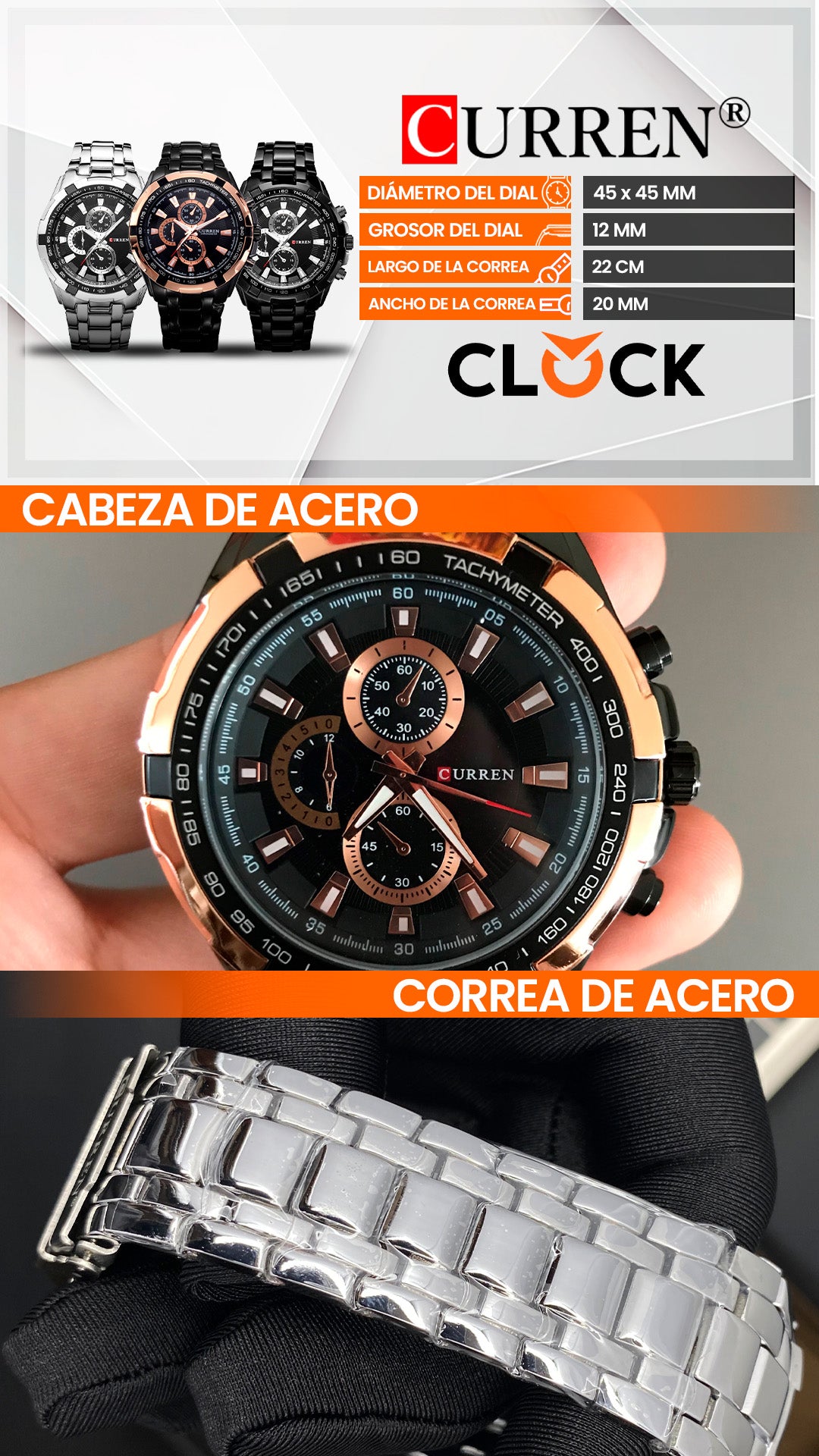RELOJ CURREN ORIGINAL - ELEGANTE NEGRO - PLATEADO 8023 | CUR-23 | CUR-24 | CUR-111