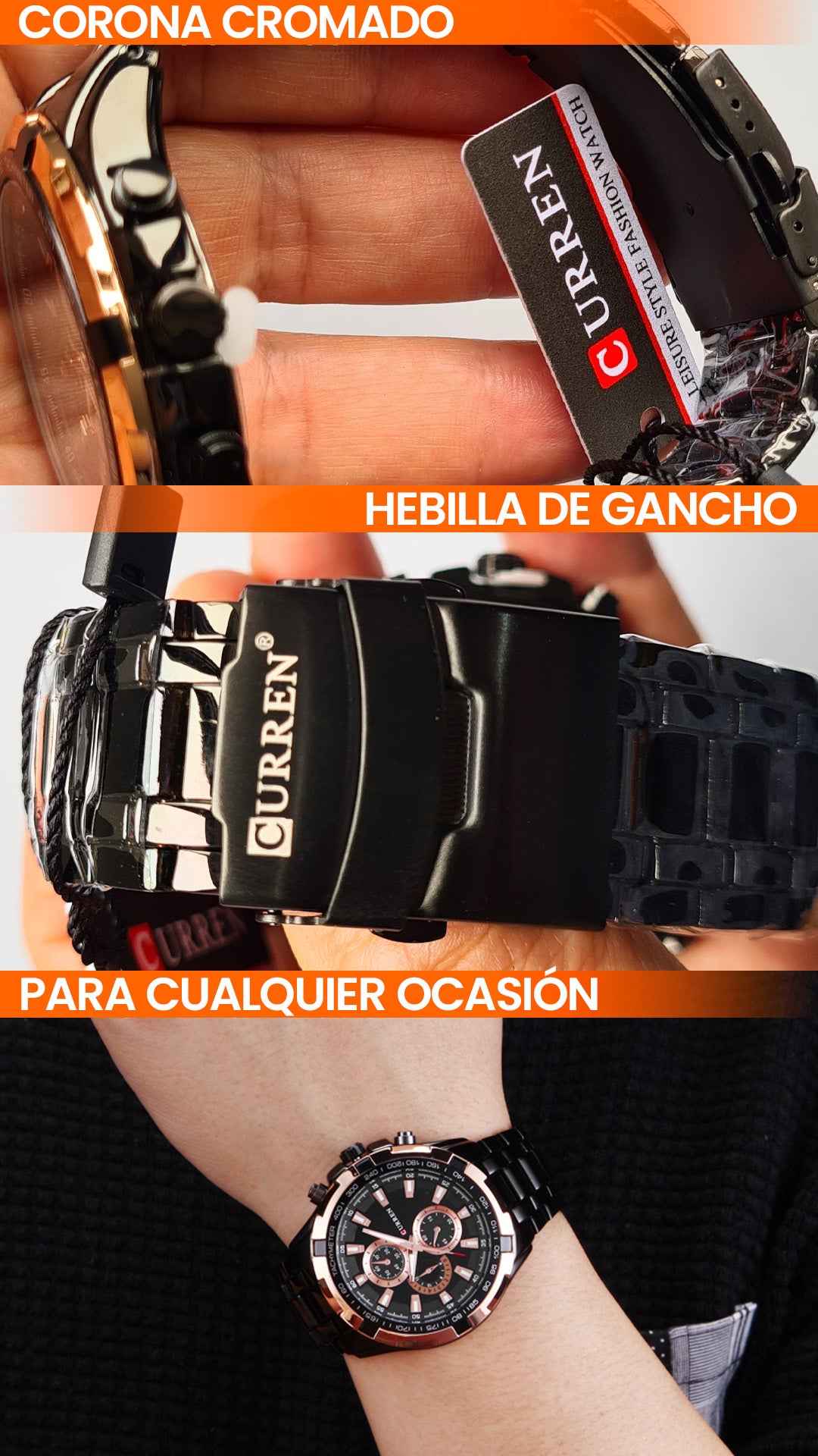 RELOJ CURREN ORIGINAL - ELEGANTE NEGRO - PLATEADO 8023 | CUR-23 | CUR-24 | CUR-111