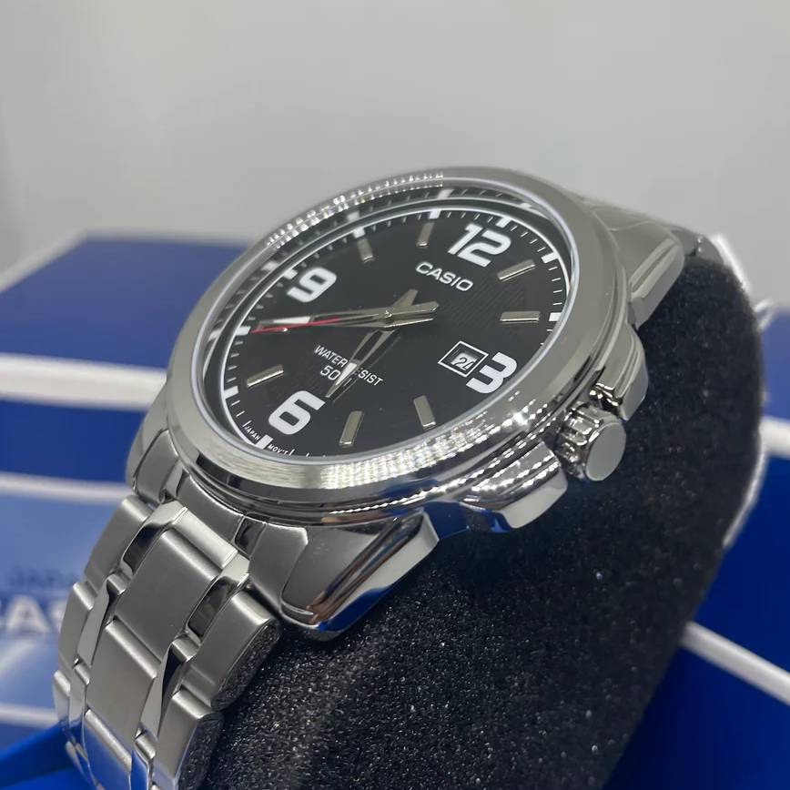 MTP-1314 | RELOJ CASIO ORIGINAL DE ACERO / CUERO NEGRO | CAS-253 , CAS-254