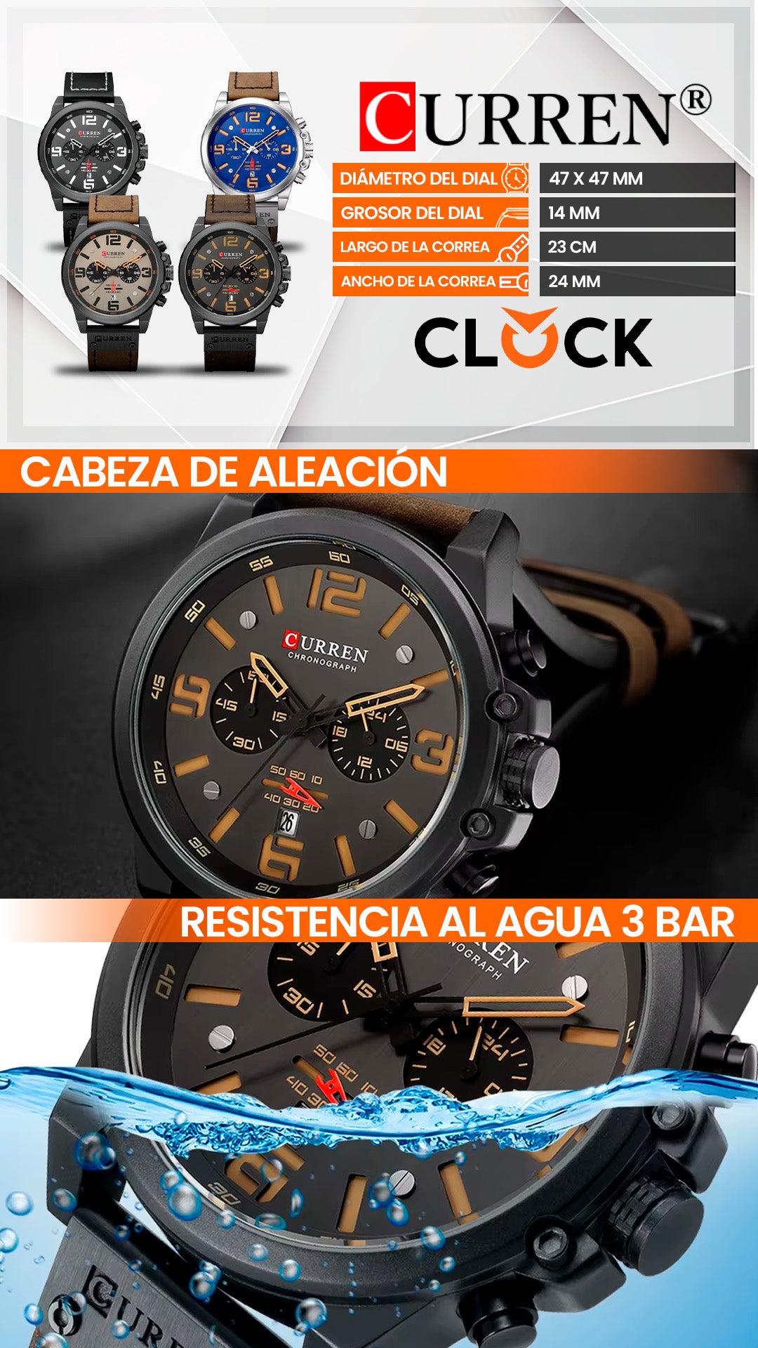 RELOJ CURREN ORIGINAL MARRÓN NARANJA NEGRO AZUL 8314 | CUR-27 - CUR-87 - CUR-110 - CUR-138