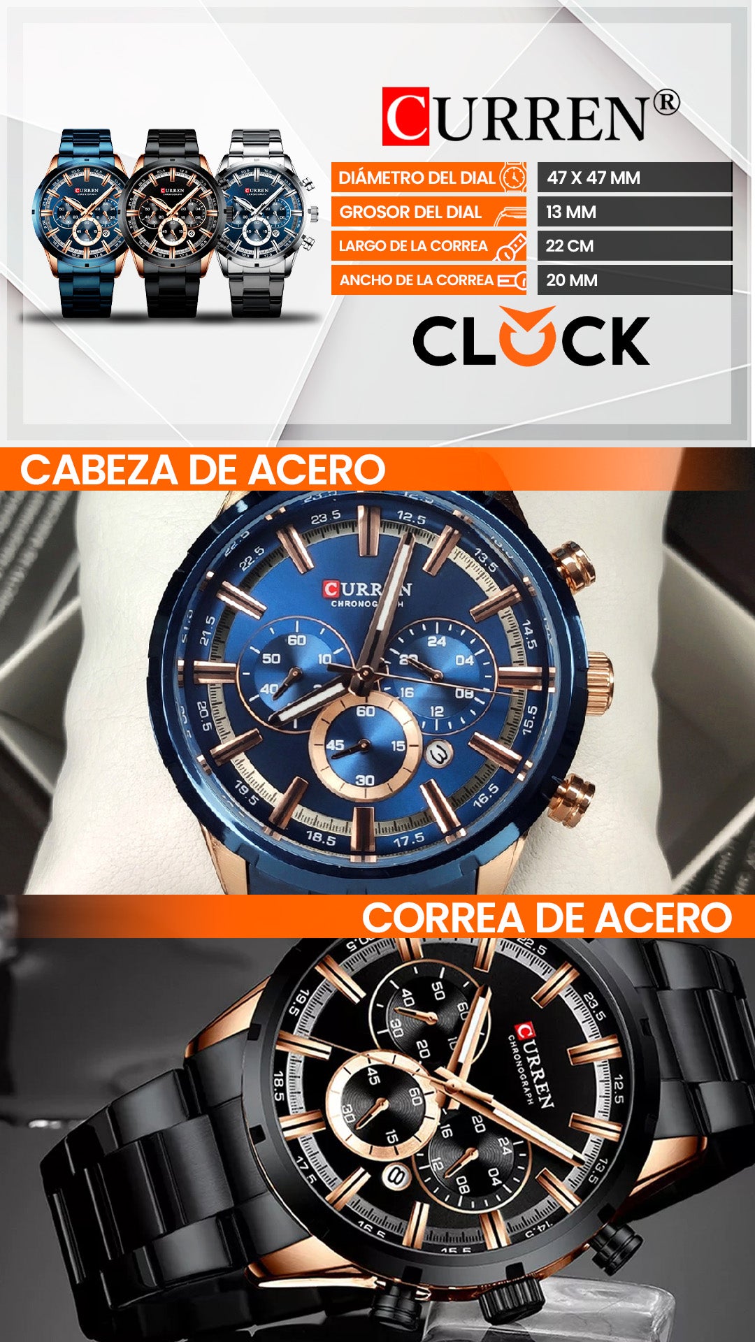 RELOJ CURREN ORIGINAL CASUAL HOMBRE 8355 | CUR-34 | CUR-61 | CUR-142
