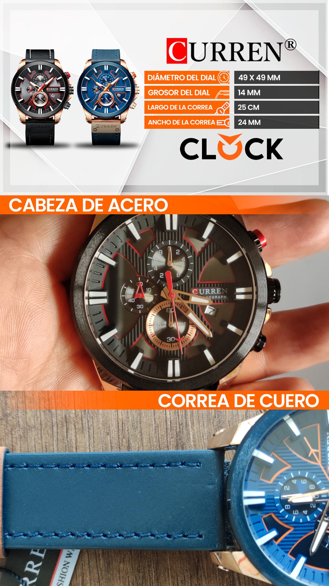 RELOJ CURREN ORIGINAL - CASUAL NEGRO Y AZUL 8346 | CUR-45 | CUR-46