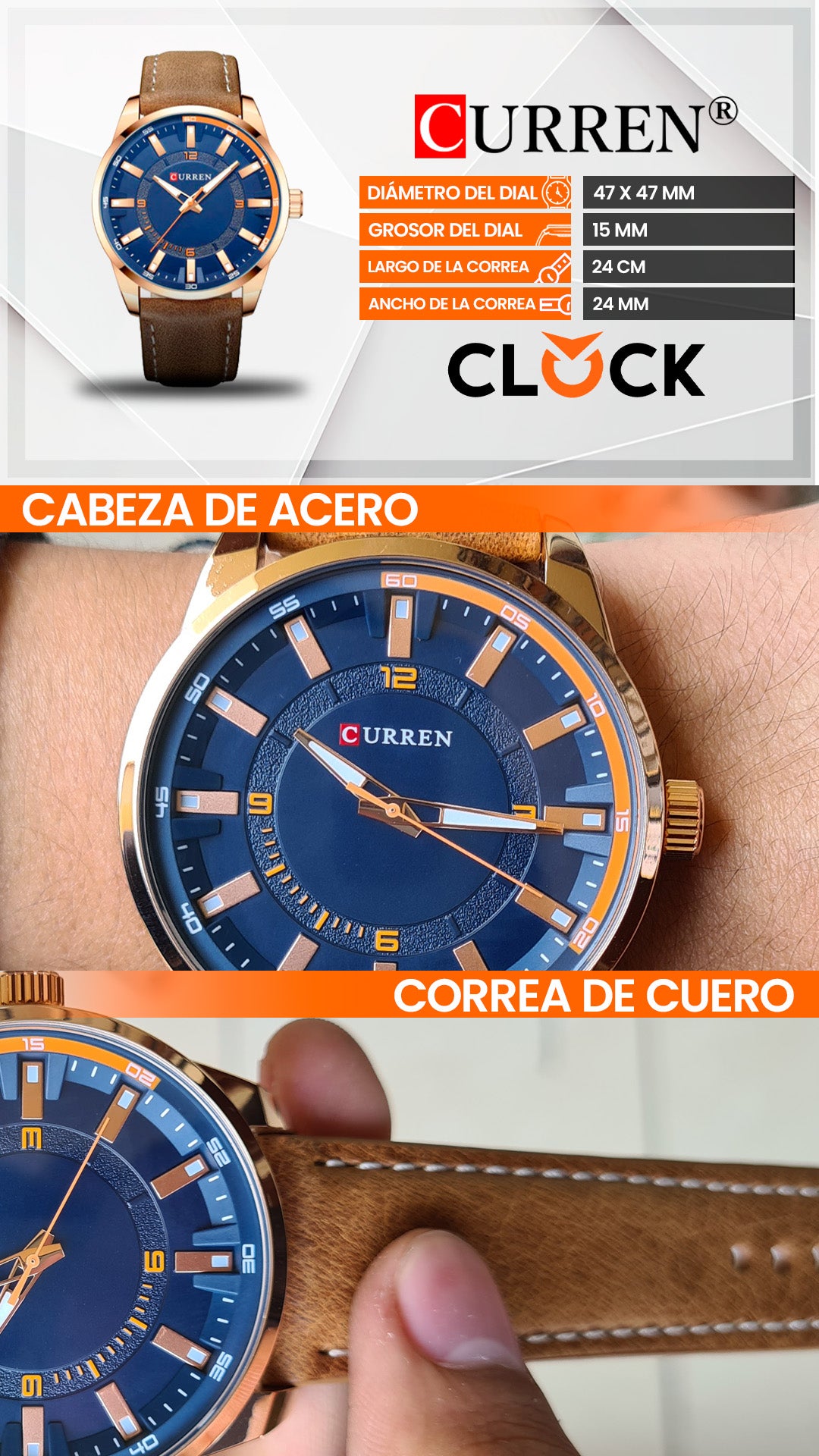 RELOJ CURREN ORIGINAL - AZUL MODA MARRÓN 8390 | CUR-77