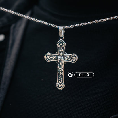 DIJE SANTA CRUZ PLATEADO | DIJ-9 + COLLAR MINIMAL PARA HOMBRE ¡𝐆𝐑𝐀𝐓𝐈𝐒!