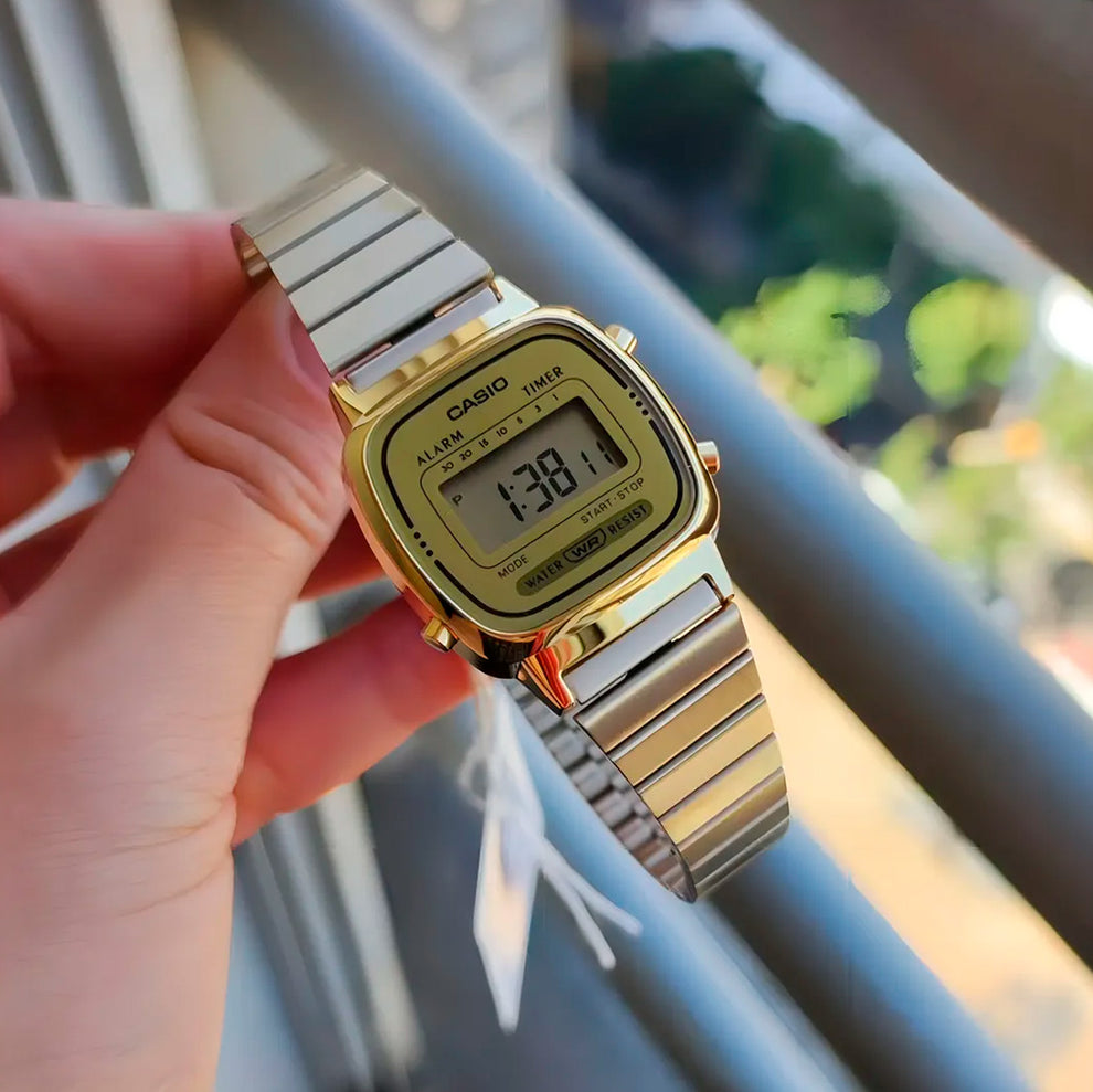 LA670 | RELOJ CASIO ORIGINAL DE ACERO DORADO PLATEADO DIGITAL | CAS-27 ...