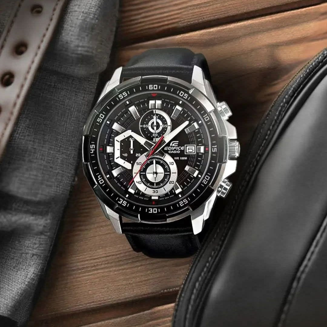 EFR-539 | RELOJ CASIO EDIFICE ORIGINAL ACERO CUERO AZUL NEGRO PLATEADO | EDI-OG-30, EDI-OG-31, EDI-OG-2
