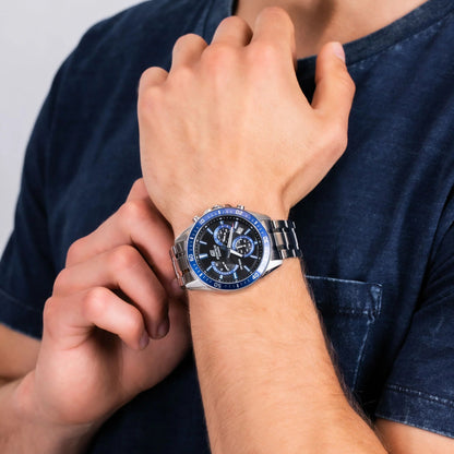 EFR-552D | RELOJ CASIO EDIFICE ORIGINAL ACERO PALTEADO AZUL NEGRO | EDI-OG-32, EDI-OG-33, EDI-OG-34