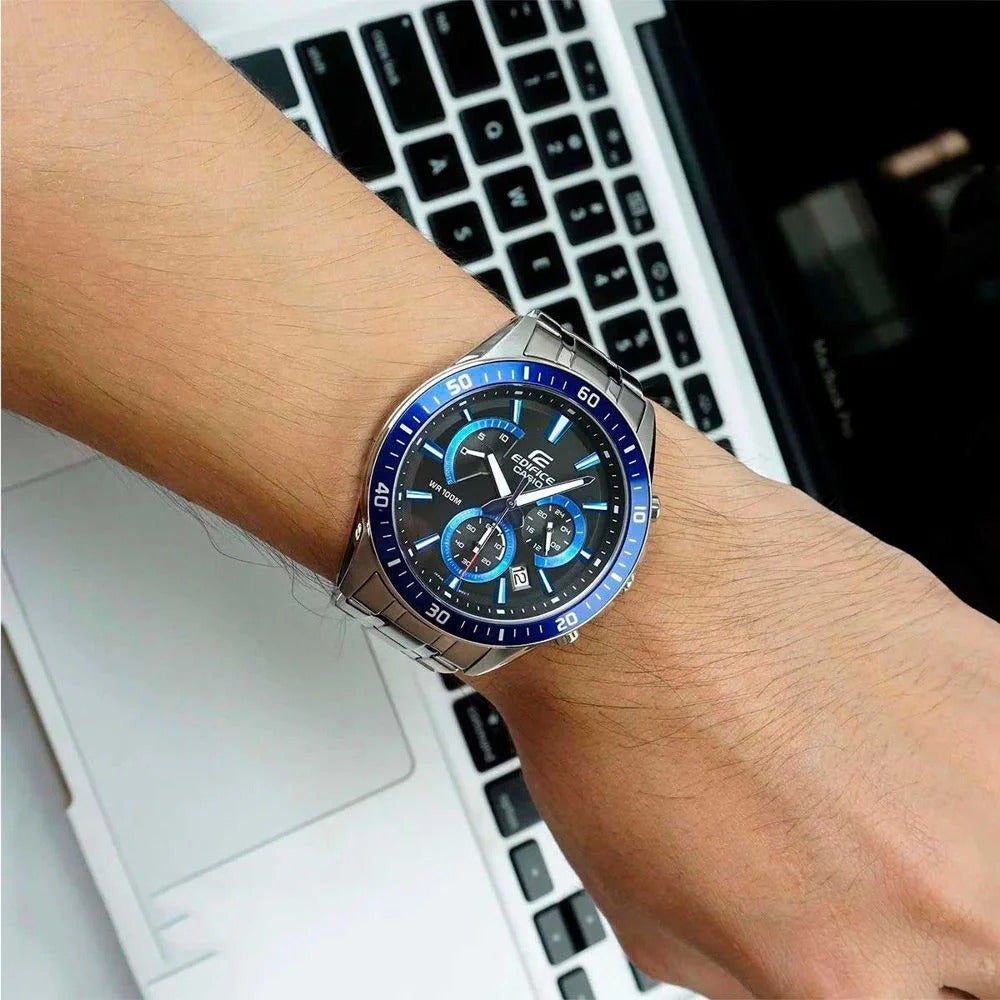 EFR-552D | RELOJ CASIO EDIFICE ORIGINAL ACERO PALTEADO AZUL NEGRO | EDI-OG-32, EDI-OG-33, EDI-OG-34