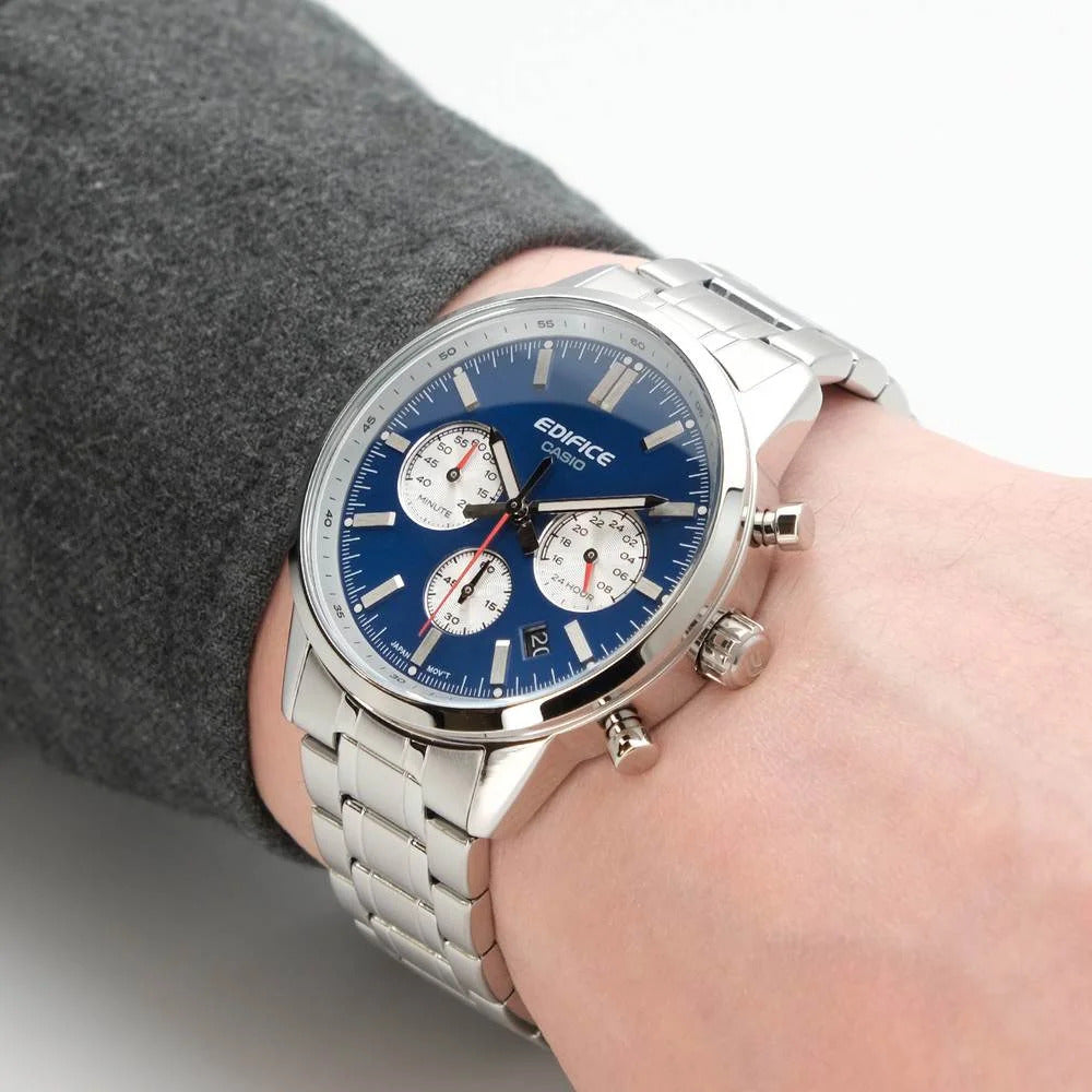 EFR-575 | RELOJ CASIO EDIFICE ORIGINAL ACERO CUERO GRIS NEGRO AZUL | EDI-OG-42, EDI-OG-43, EDI-OG-44