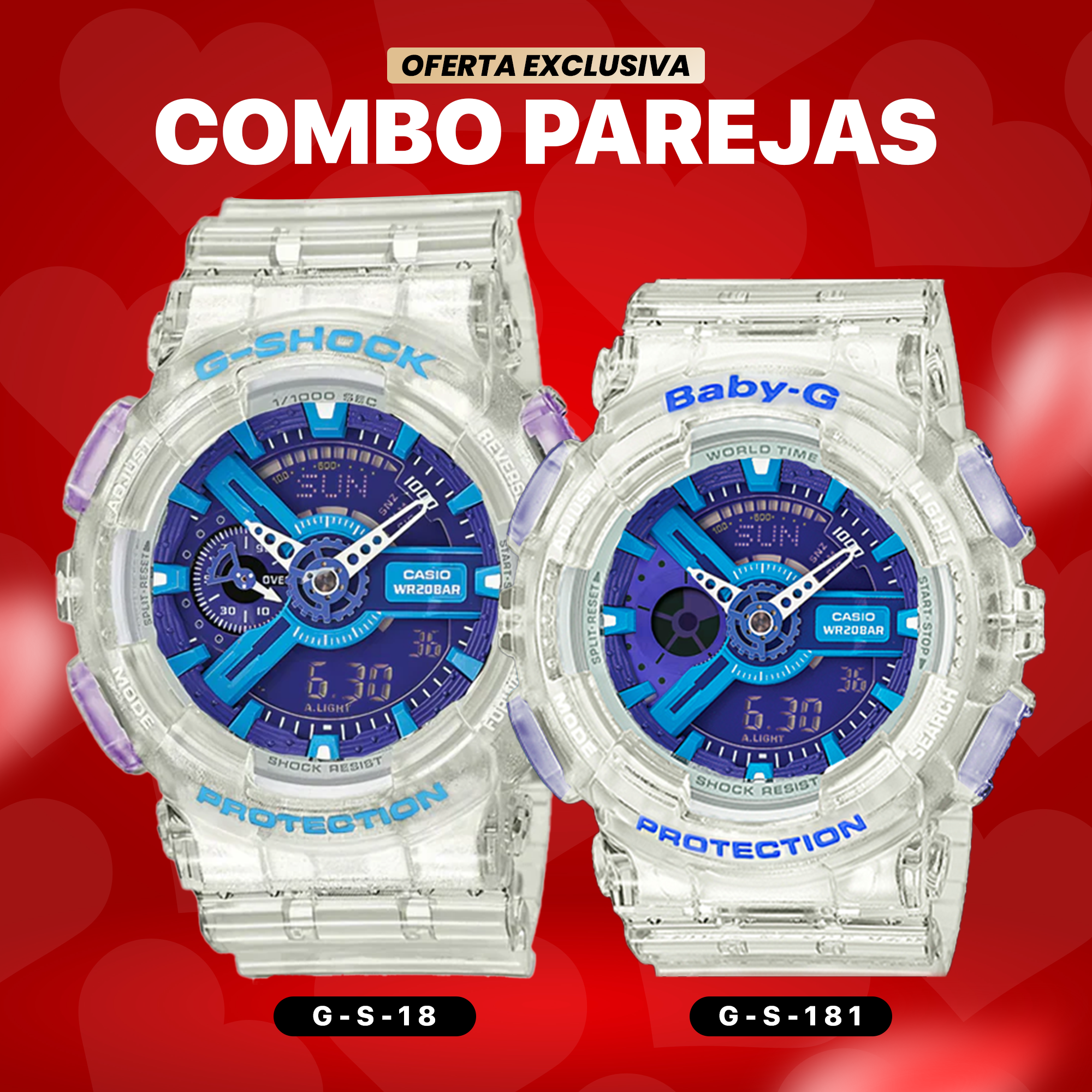 RELOJ DEPORTIVO G-SHOCK - PAREJA TRANSPARENTE #6 | SKU: G-S-18 I G-S-181