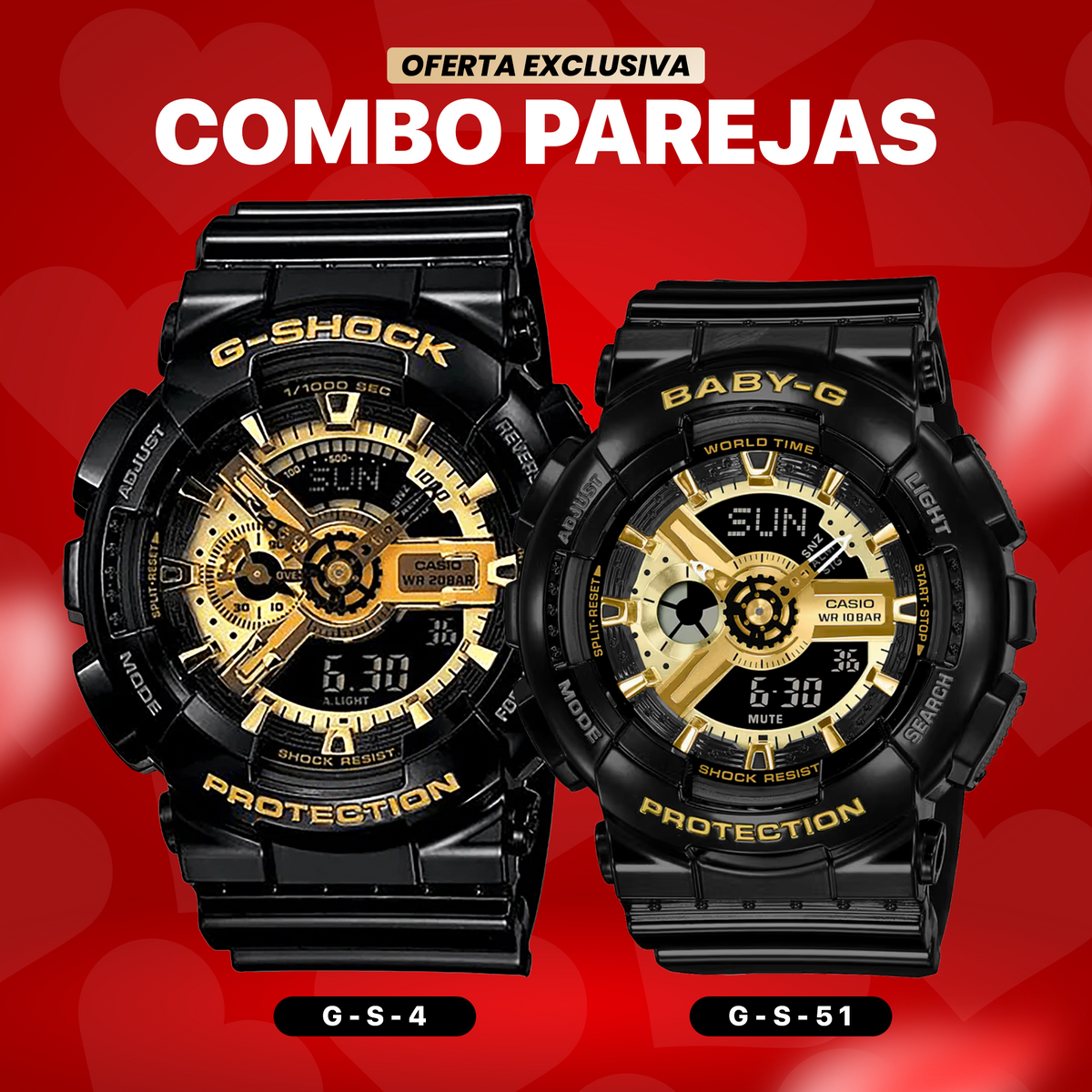 RELOJ DEPORTIVO G-SHOCK - PAREJA ORO #1 | SKU: G-S-51/G-S-4