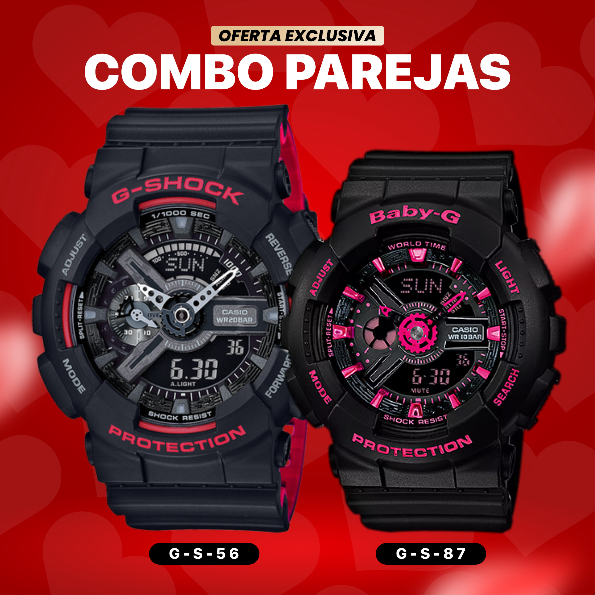 RELOJ DEPORTIVO G-SHOCK - PAREJA PINK/RED #4 | SKU: G-S-56/G-S-87