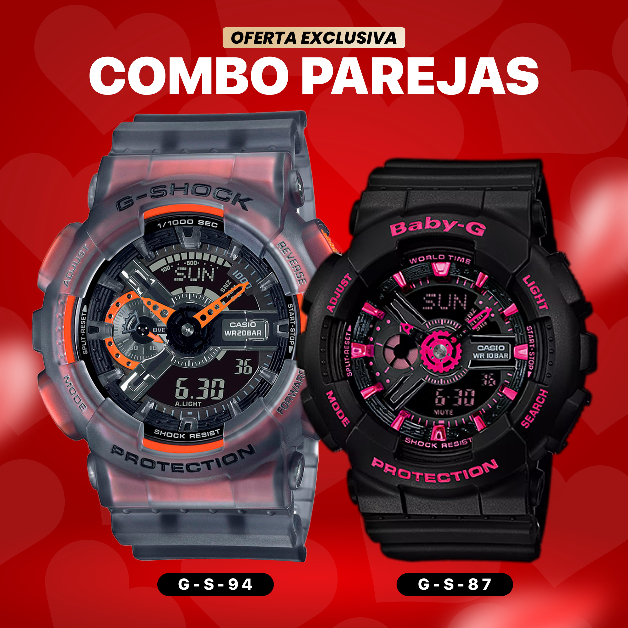 RELOJ DEPORTIVO G-SHOCK - PAREJA PINK/ORANGE #5  | SKU: G-S-94/G-S-87