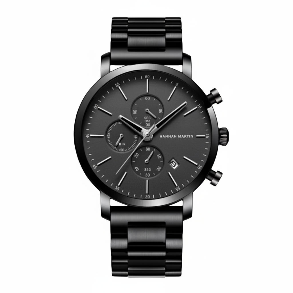 RELOJ ORIGINAL HANNAH MARTIN - CASUAL Y ELEGANTE - NEGRO CON ESLABONES | HAN - 100