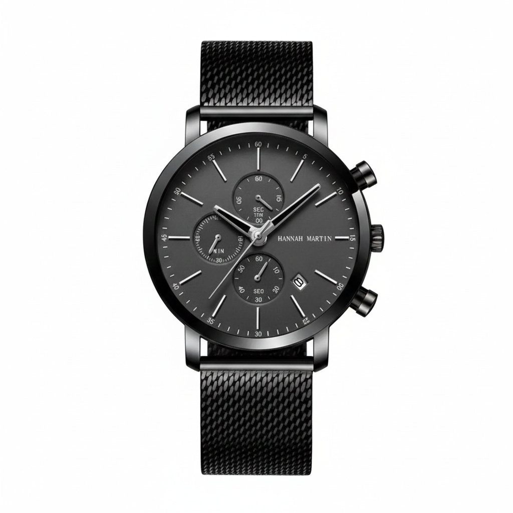 RELOJ ORIGINAL HANNAH MARTIN - CASUAL Y ELEGANTE - NEGRO CON CORREA DE MALLA| HAN - 101
