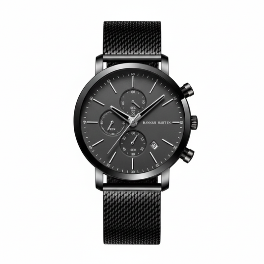 RELOJ ORIGINAL HANNAH MARTIN - CASUAL Y ELEGANTE - NEGRO CON CORREA DE MALLA| HAN - 101