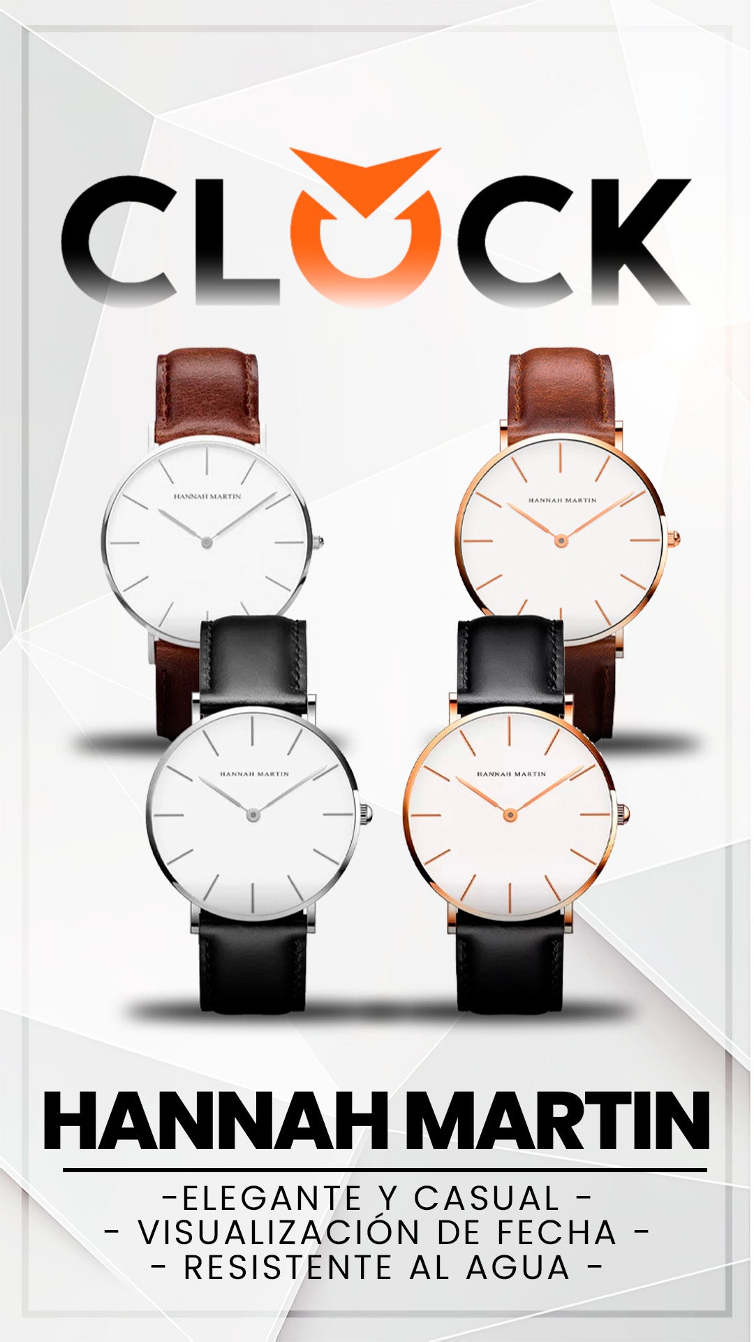 RELOJ ORGINAL HANNAH MARTIN HM-CB01 - ELEGANTE Y CASUAL NEGRO/MARRON | HAN-144, HAN-145, HAN-146