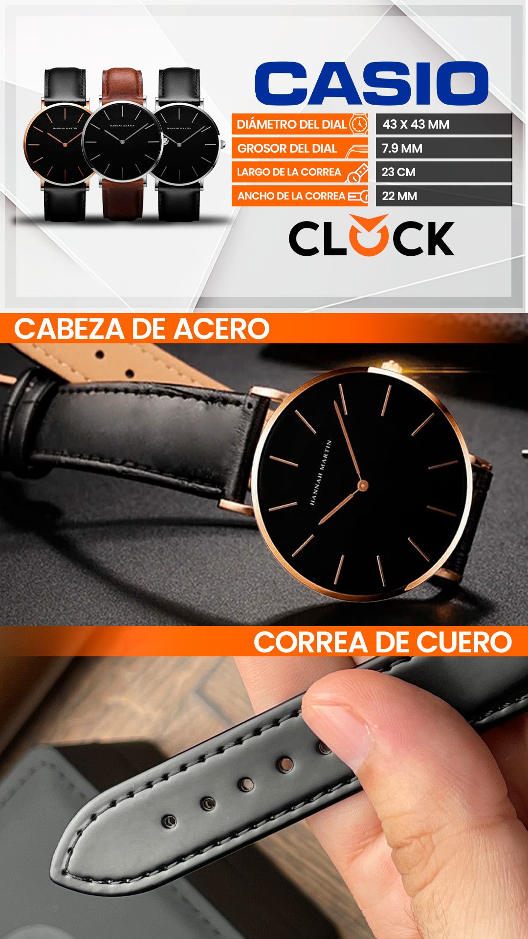 HM-CH02 | RELOJ HANNAH MARTIN DE CUERO NEGRO