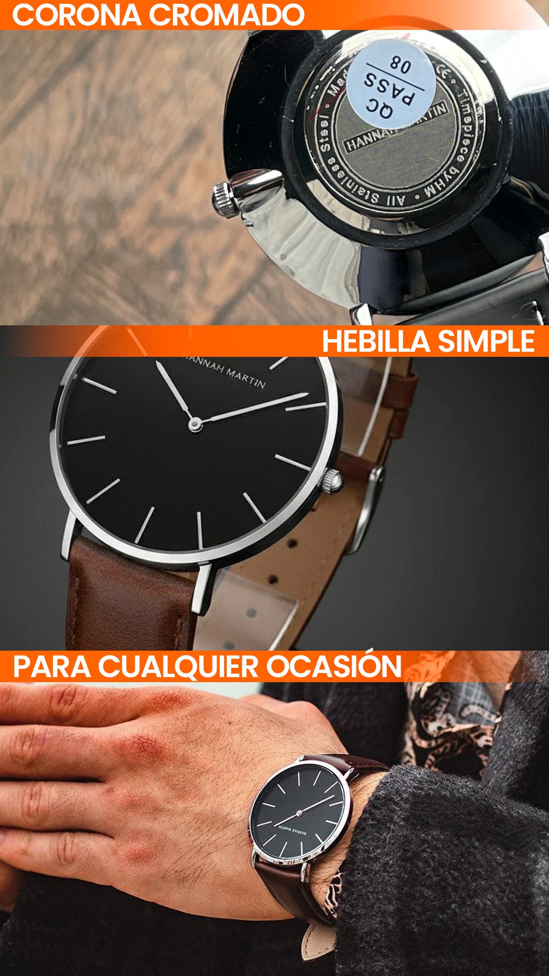 HM-CH02 | RELOJ HANNAH MARTIN DE CUERO NEGRO