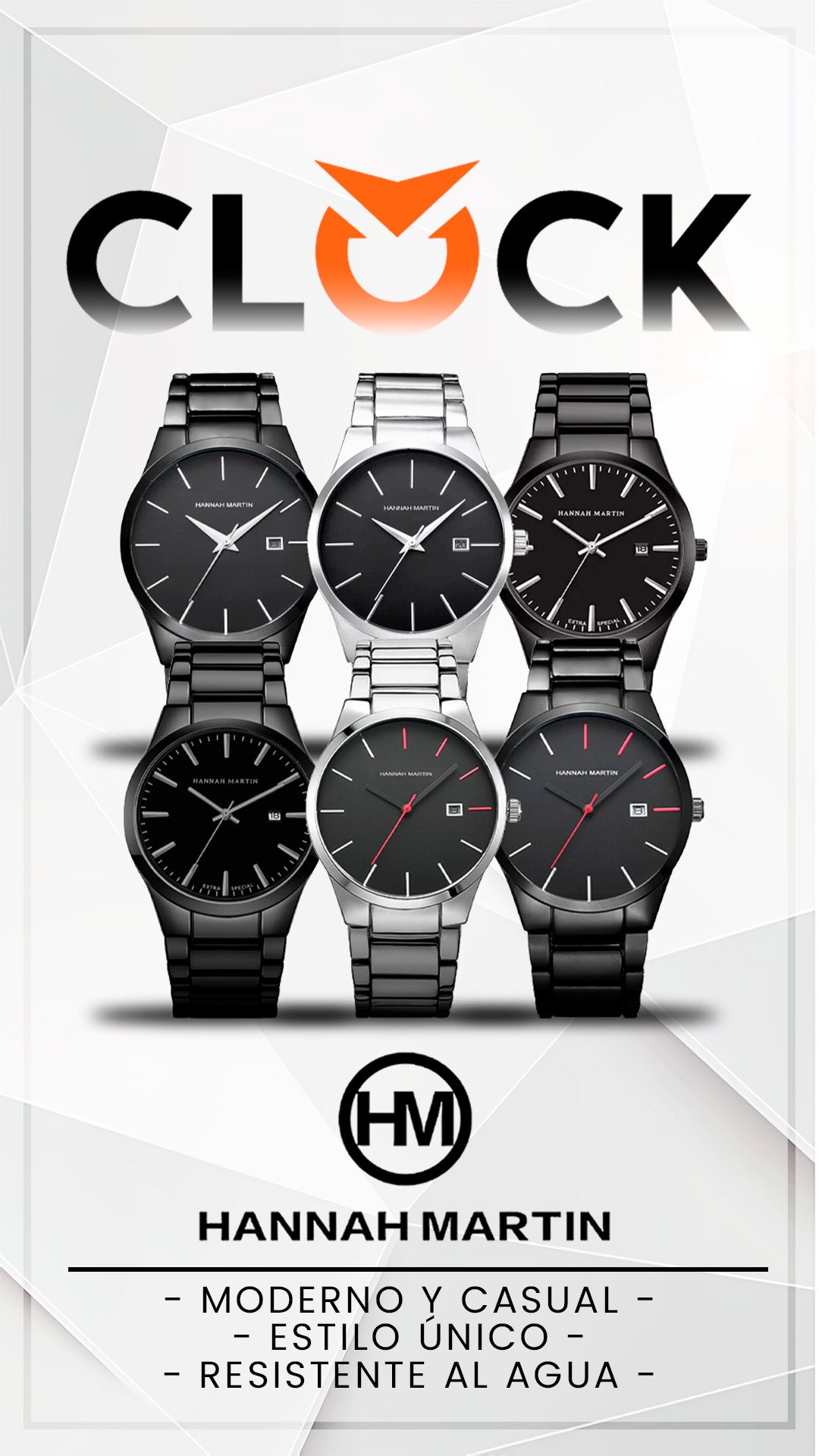 RELOJ HANNAH MARTIN ORIGINAL PLATEADO Y NEGRO| HAN-26 | HAN-48 | HAN-50 | HAN-52