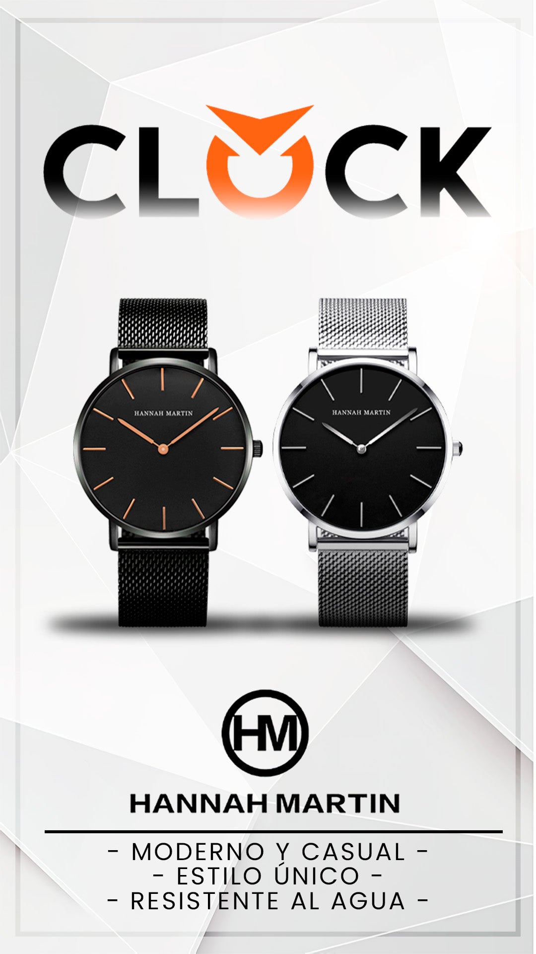 RELOJ HANNAH MARTIN ORIGINAL ELEGANTE NEGRO Y PLATEADO HM-CH02 | HAN-43 - HAN-44