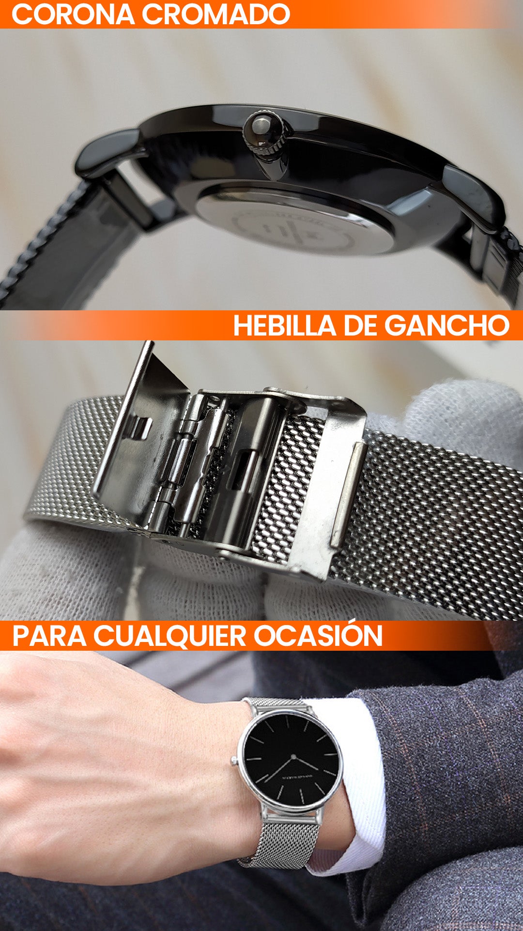 RELOJ HANNAH MARTIN ORIGINAL ELEGANTE NEGRO Y PLATEADO HM-CH02 | HAN-43 - HAN-44