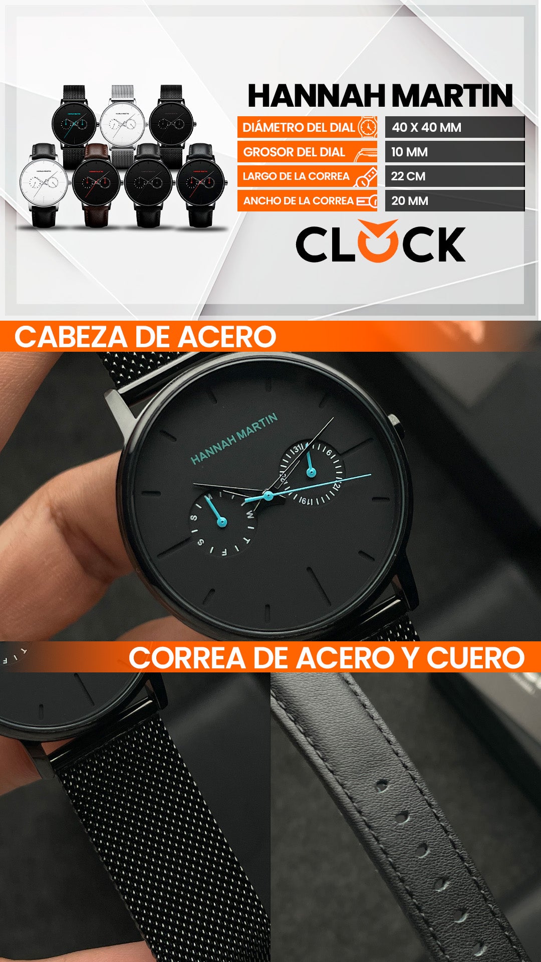 RELOJ ORIGINAL HANNAH MARTIN 150 ELEGANTE Y CASUAL - NEGRO, PLATEADO , GRIS, BLANCO Y MARRON | HAN-73 | HAN-74 | HAN-75 | HAN-76 | HAN-77 | HAN-78 | HAN-139